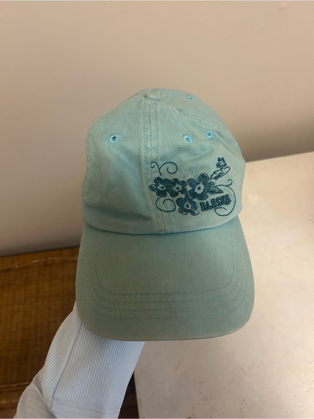 Alaska Aqua Floral Embroidered Baseball Cap